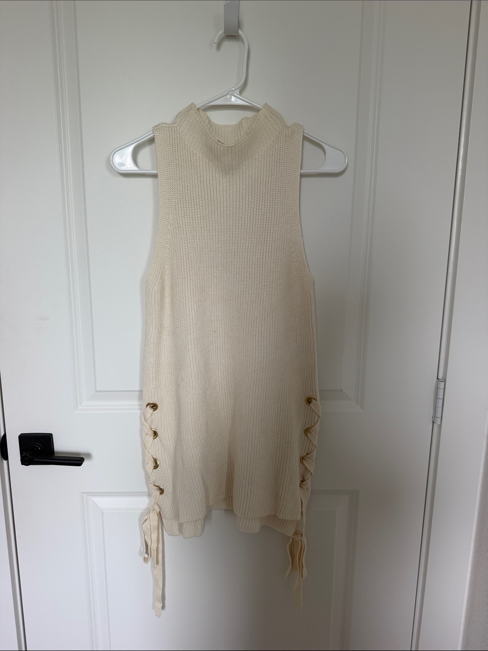 Michael Kors Cream Ribbed Knit Sleeveless Tunic